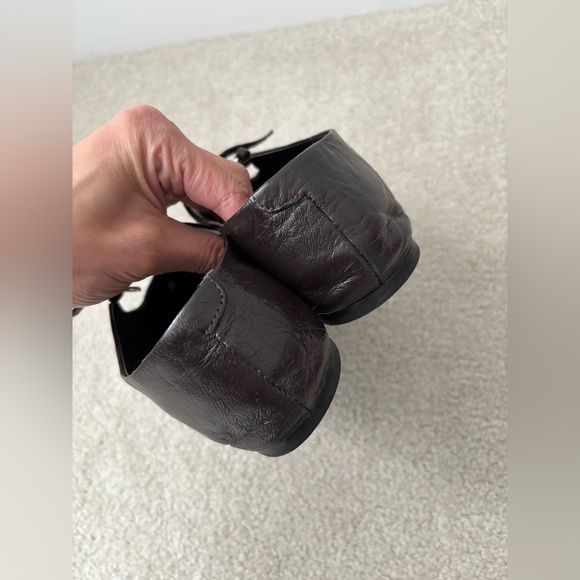 Massimo Dutti Dark Brown Leather Mary Jane Flats Square Toe Minimalist Shoe - Picture 6 of 11